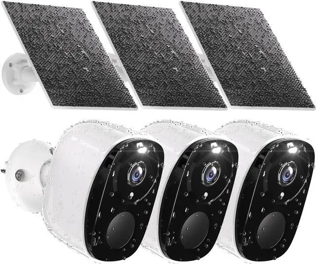 Main image of Rraycom 3pc Solar Security Cameras Wireless Outdoor, 2K Battery Powered Security Cameras, WiFi Security Cameras for Home Outside, Color Night Vision, AI Motion Detection, 2-Way Audio, IP65, SD/Cloud