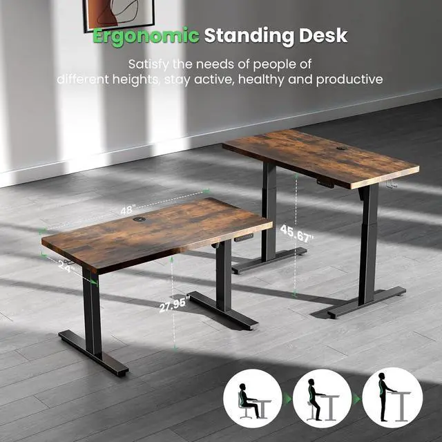 Alt view image 4 of 7 - Electric Standing Desk Adjustable - 48 x 24 Inch Sit Stand up Desk with Cable Management - 3 Memory Preset Adjustable Height Desk Computer Home Office Desk