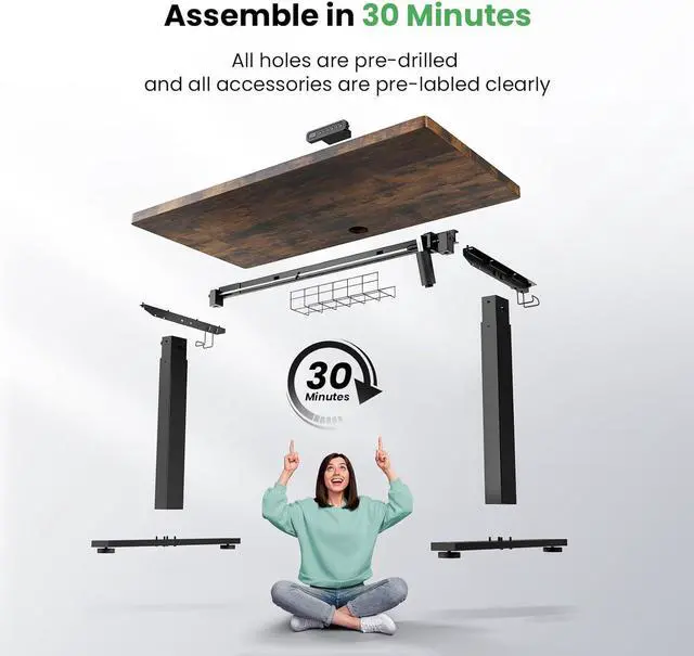 Alt view image 6 of 7 - Electric Standing Desk Adjustable - 48 x 24 Inch Sit Stand up Desk with Cable Management - 3 Memory Preset Adjustable Height Desk Computer Home Office Desk
