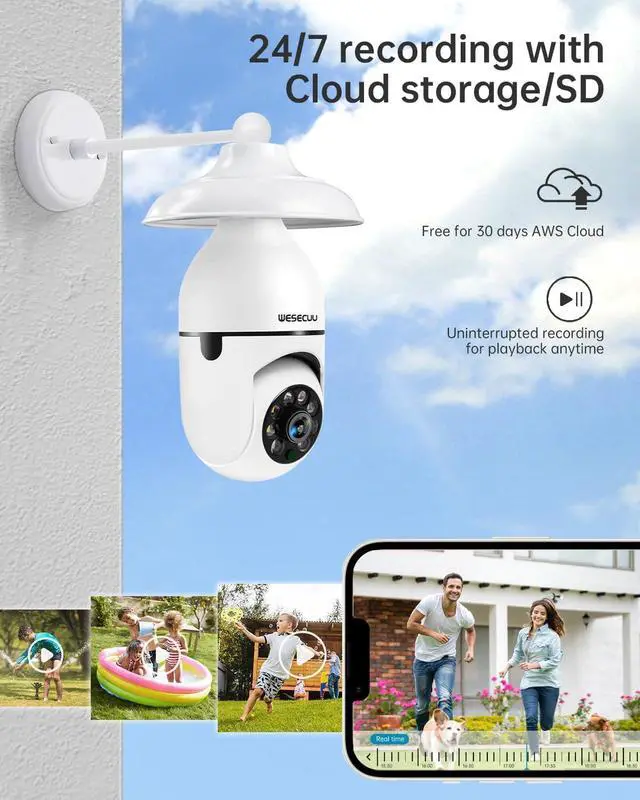 Alt view image 4 of 6 - Light Bulb Security Camera, 2K Bulb Security Camera 5G/2.4GHz,Security Cameras Wireless Outdoor with Automatic Human Detection,Motion Detection,Color Night Vision Bulb Camera Compatible with Alexa