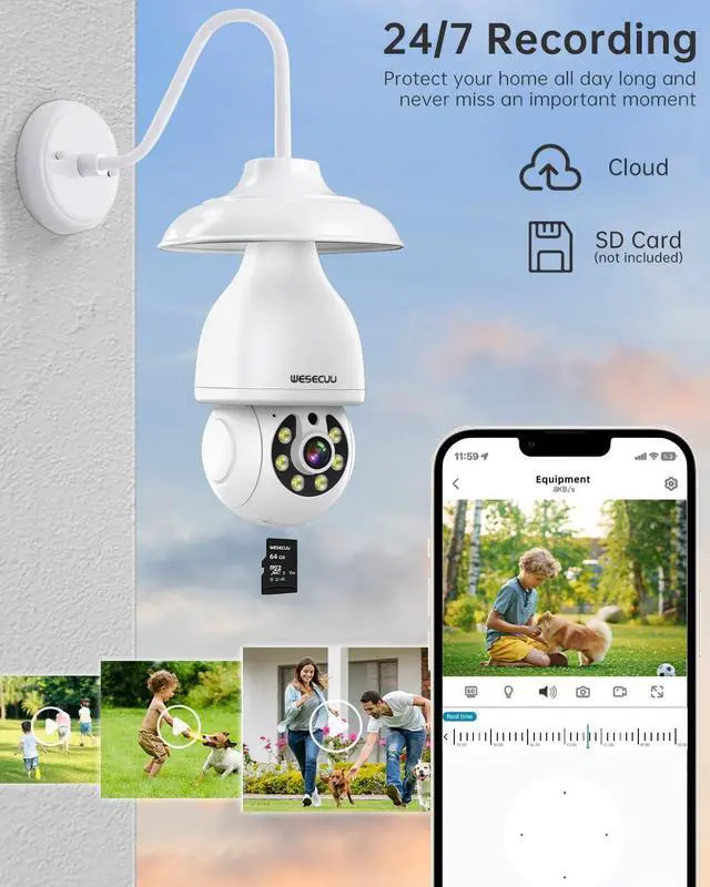Alt view image 4 of 6 - WESECUU Light Bulb Security Camera, 2.4G/5G WiFi Security Cameras Wireless Outdoor,Bulb Camera for Home Security, 2-Way Talk, Human Detection, Color Night Vision, Compatible with Alexa (Two Pack)