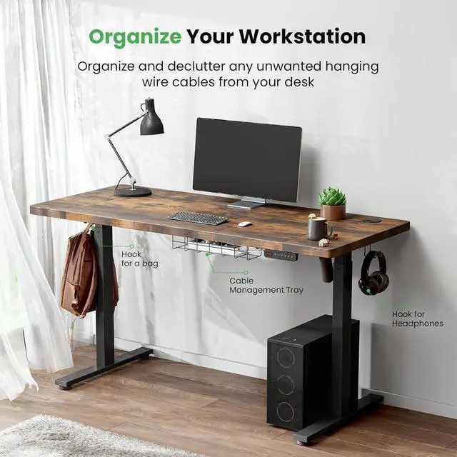Alt view image 7 of 7 - Electric Standing Desk Adjustable - 48 x 24 Inch Sit Stand up Desk with Cable Management - 3 Memory Preset Adjustable Height Desk Computer Home Office Desk