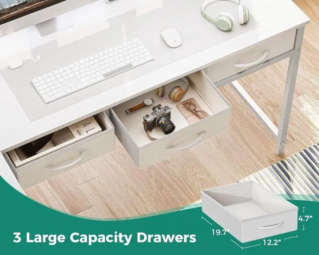 Alt view image 4 of 7 - A L Shaped Computer Desk with Fabric Drawers and File Cabinet, 53" Reversible Home Office Workstation Desk with Power Outlets & Host Stand, Corner Gaming Table with Storage Shelves, White