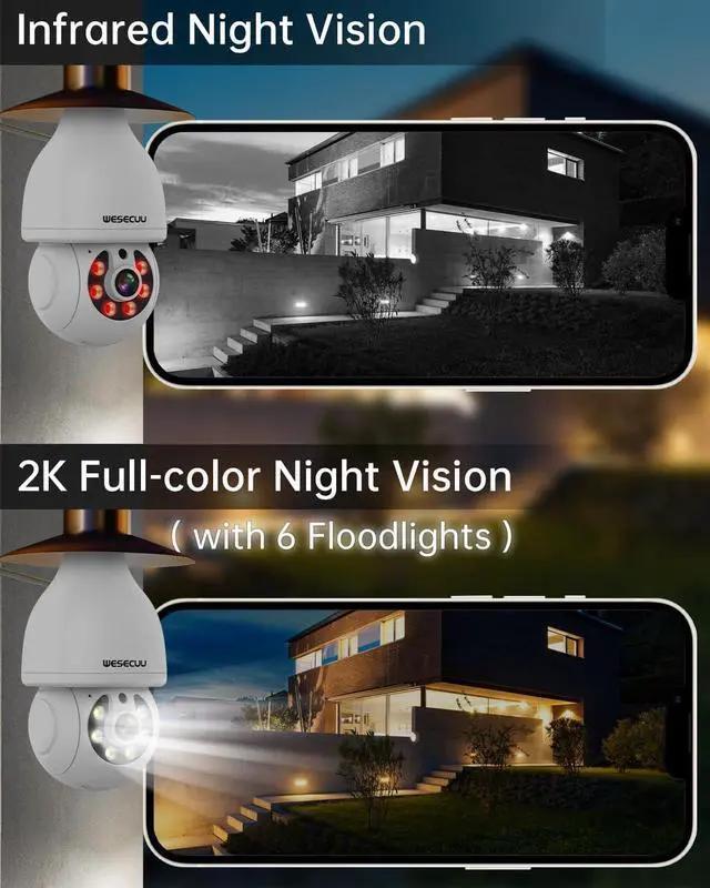 Alt view image 7 of 7 - WESECUU Light Bulb Security Camera, 2.4G/5G WiFi Security Cameras Wireless Outdoor Indoor for Home Security, 2-Way Talk, Human Detection, Color Night Vision, Compatible with Alexa