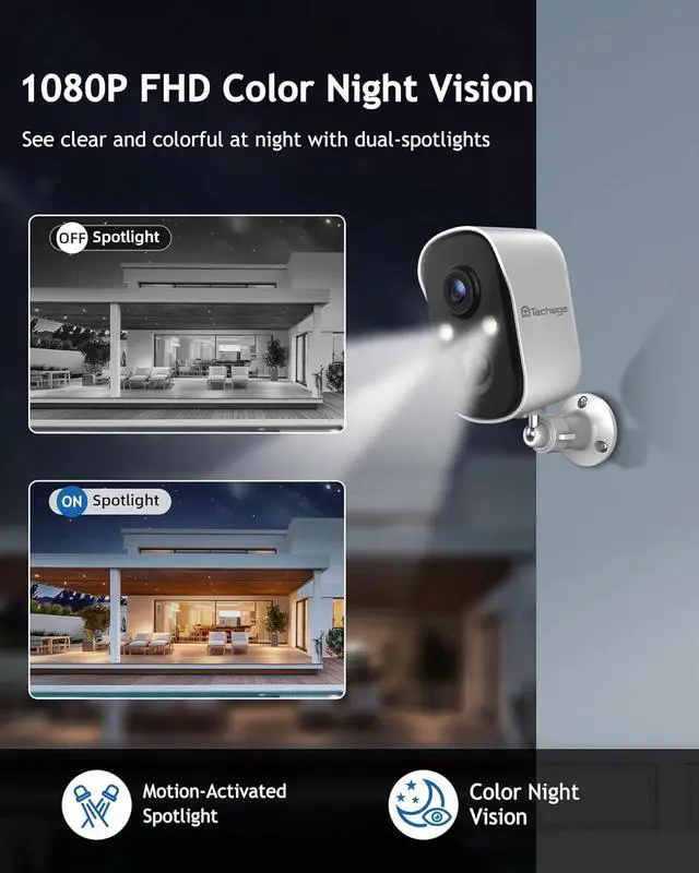Alt view image 2 of 7 - Security Cameras Wireless Outdoor, Battery Powered Wireless Cameras for Home Security with AI Motion Detection, 1080P Color Night Vision, 2-Way Talk, Siren, IP66 Weatherproof, SD/Cloud Storage