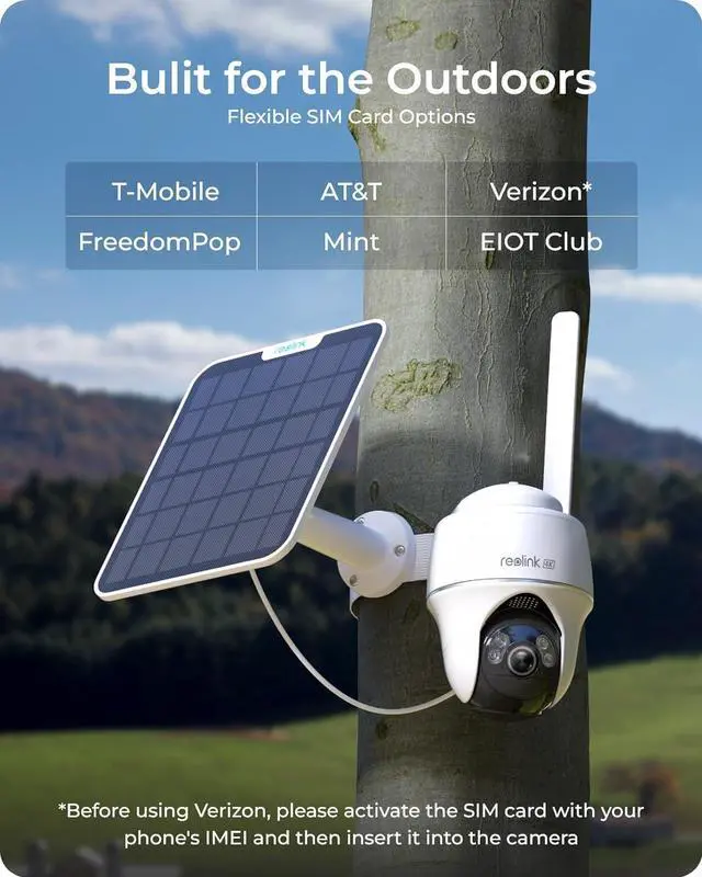 Alt view image 3 of 7 - Go PT Ultra+SP - 4K Cellular Security Camera Wireless Outdoor, No WiFi, 3G/4G LTE, Support (Verizon/AT&T/T-Mobile), Solar Powered, Color Night Vision, Local/Cloud Storage, Smart Detection