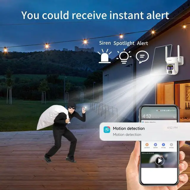 Alt view image 7 of 7 - Cameras for Home Security Outdoor Wireless,Alexa Camera Outside WiFi,360 PTZ Security Camera 10x Zoom Dual Lens, with Motion Detection,Night vision,2K Full HD,2-way audio,weather proof, No Month Fee