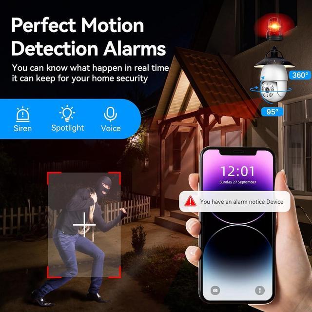 Alt view image 5 of 7 - 4MP Keilini Light Bulb Security Camera Outdoor Wireless Wifi Waterproof,Light Socket Security Camera 360,Home Wireless Security Cameras Audible Alarm