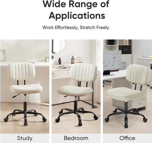 Alt view image 7 of 7 - Small Office Computer Desk Chair with Wheels and Lumbar Support, Comfy Cute Armlees PU Leather Vanity Rolling Swuvel Task Chair No Arm for Adult, Student