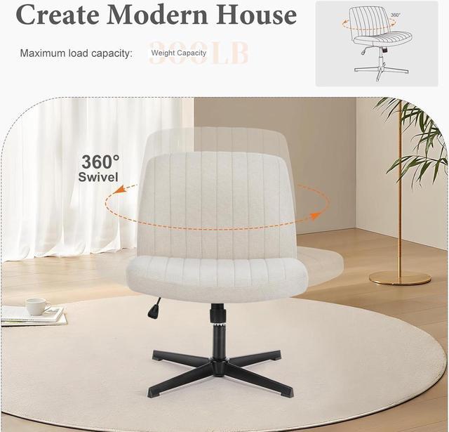 Alt view image 5 of 6 - Criss Cross Chair Legged, Armless Office Desk Chair No Wheels, Swivel Vanity Chair, Height Adjustable Wide Seat Computer Task Chair, Fabric Vanity Modern Home Chair Beige