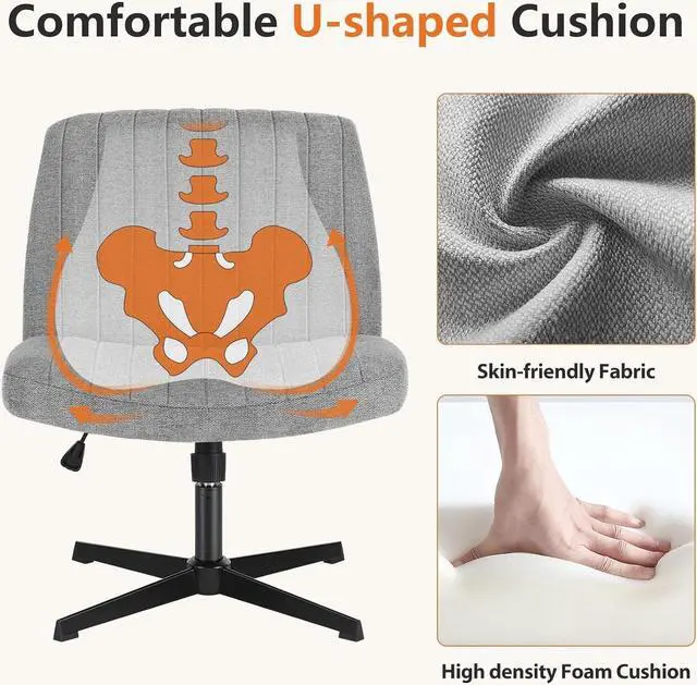 Alt view image 4 of 7 - Office Chair No Wheels - Armless Desk Chair No Wheels Cross Legged Office Chair Wide Swivel Home Office Desk Chairs