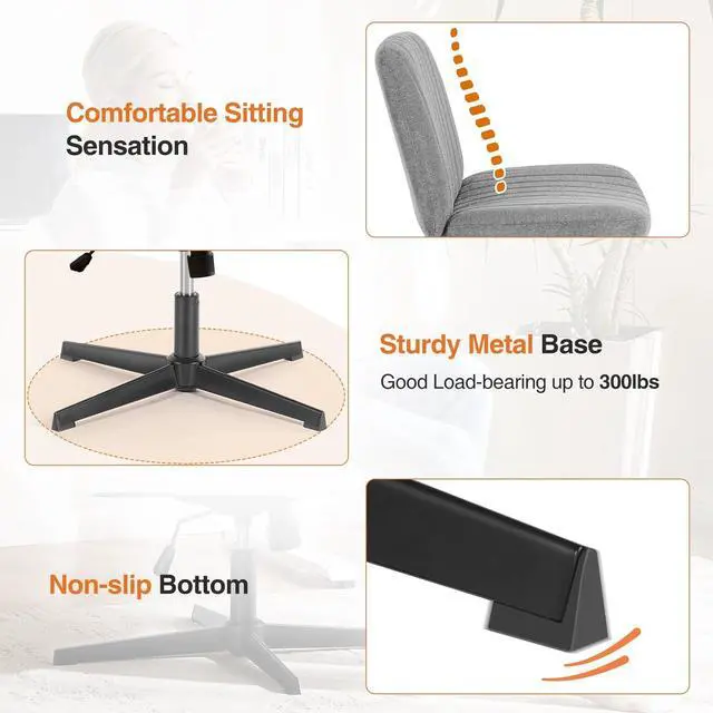 Alt view image 5 of 7 - Office Chair No Wheels - Armless Desk Chair No Wheels Cross Legged Office Chair Wide Swivel Home Office Desk Chairs