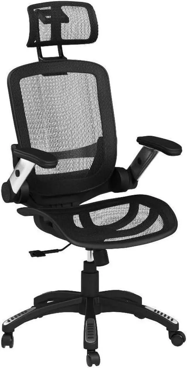 Alt view image 6 of 7 - Ergonomic Mesh Office Chair, High Back Desk Chair - Adjustable Headrest with Flip-Up Arms, Tilt Function, Lumbar Support and PU Wheels, Swivel Computer Task Chair