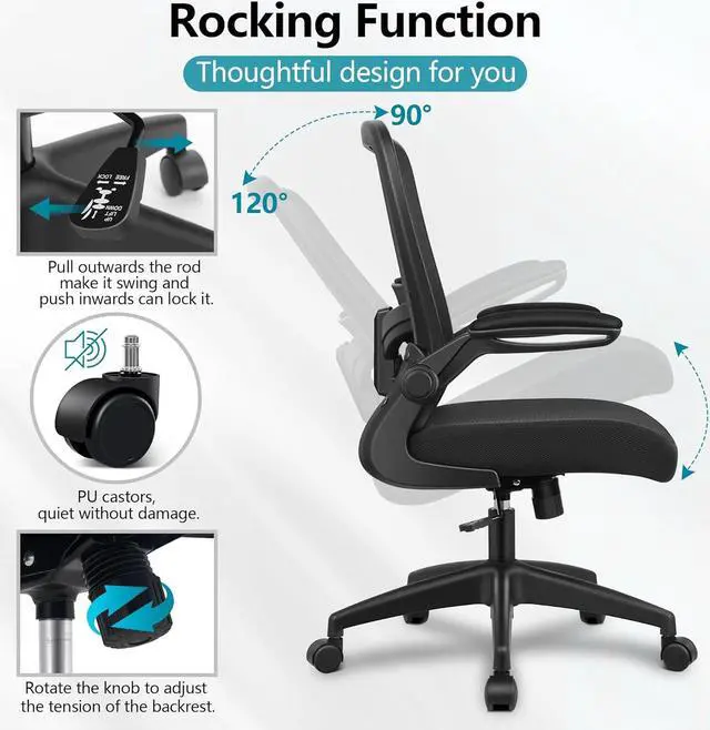 Alt view image 6 of 7 - Ergonomic Office Chair with Adjustable High Back, Breathable Mesh, Lumbar Support, Flip-up Armrests, Executive Rolling Swivel Comfy Task Computer Chair for Home Office (Black)