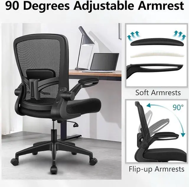 Alt view image 7 of 7 - Ergonomic Office Chair with Adjustable High Back, Breathable Mesh, Lumbar Support, Flip-up Armrests, Executive Rolling Swivel Comfy Task Computer Chair for Home Office (Black)
