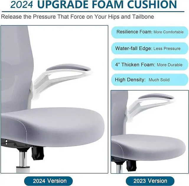 Alt view image 4 of 7 - Office Chair, High Back Ergonomic Desk Chair with Adjustable Lumbar Support and Headrest, Swivel Task Chair with flip-up Armrests for Guitar Playing, 5 Years Warranty