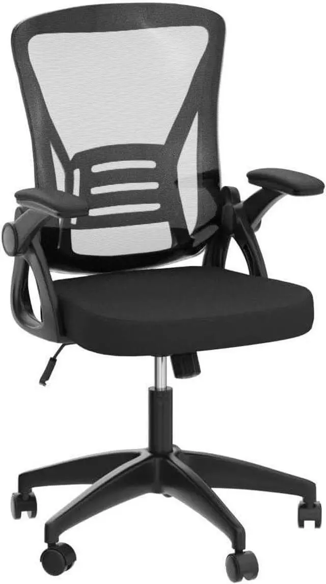 Alt view image 6 of 7 - Ergonomic Office Chair, Mid Back Desk Chair with Adjustable Height, Swivel Chair with Flip-Up Arms and Lumbar Support, Breathable Mesh Computer Chair for Home/Study/Working, Dark Black