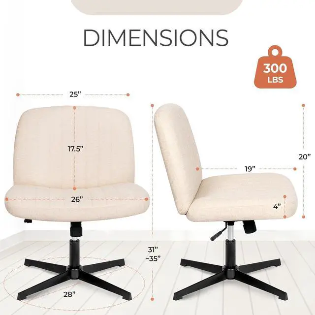 Alt view image 2 of 7 - Cross Legged Office Desk Chair No Wheels Fabric Padded Modern Swivel Height Adjustable Wide Seat Computer Task Vanity Chair for Home Office Mid Back Accent Chair (Beige)