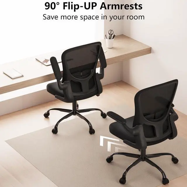 Alt view image 2 of 7 - Ergonomic Office Chair, Comfort Swivel Home Office Task Chair, Breathable Mesh Desk Chair, Lumbar Support Computer Chair with Flip-up Arms and Adjustable Height