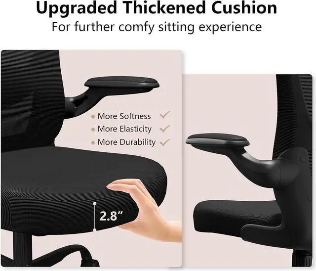 Alt view image 3 of 7 - Ergonomic Office Chair, Comfort Swivel Home Office Task Chair, Breathable Mesh Desk Chair, Lumbar Support Computer Chair with Flip-up Arms and Adjustable Height
