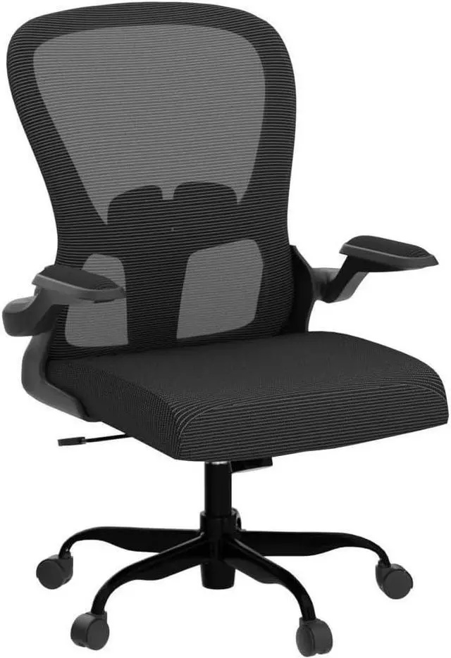 Alt view image 4 of 7 - Ergonomic Office Chair, Comfort Swivel Home Office Task Chair, Breathable Mesh Desk Chair, Lumbar Support Computer Chair with Flip-up Arms and Adjustable Height