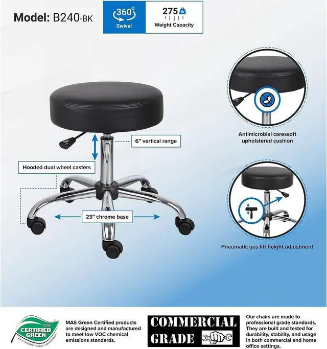 Alt view image 4 of 4 - Boss Office Products Be Well Medical Spa Stool in Black