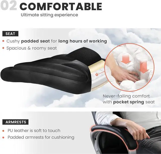 Alt view image 4 of 6 - NEO CHAIR Office Chair Computer Desk Chair Gaming - Ergonomic High Back Cushion Lumbar Support with Wheels Comfortable Grey Leather Racing Seat Adjustable Swivel Rolling Home Executive