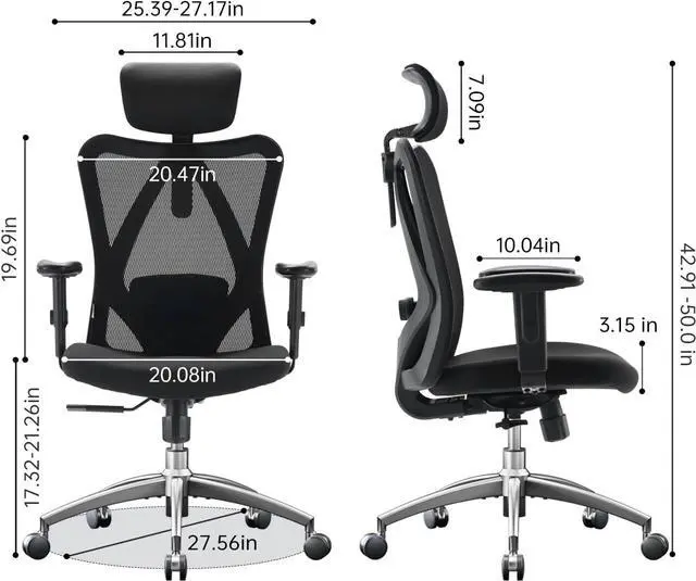 Alt view image 2 of 7 - M18 Ergonomic Office Chair for Big and Tall People Adjustable Headrest with 2D Armrest Lumbar Support and PU Wheels Swivel Tilt Function Black