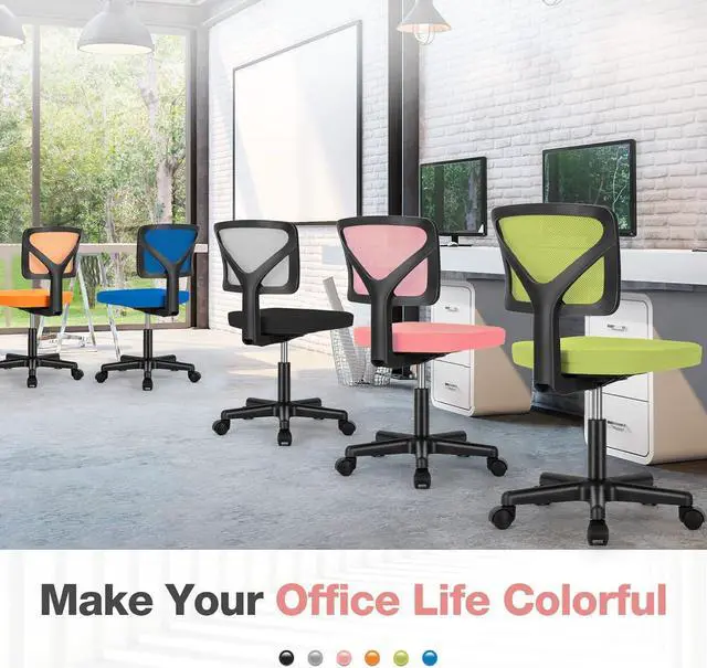 Alt view image 6 of 7 - Home Office Chair Mesh Armless Computer Desk Chair Ergonomic Task Rolling Swivel Chair Adjustable Modern Chair with Lumbar Support, Pink