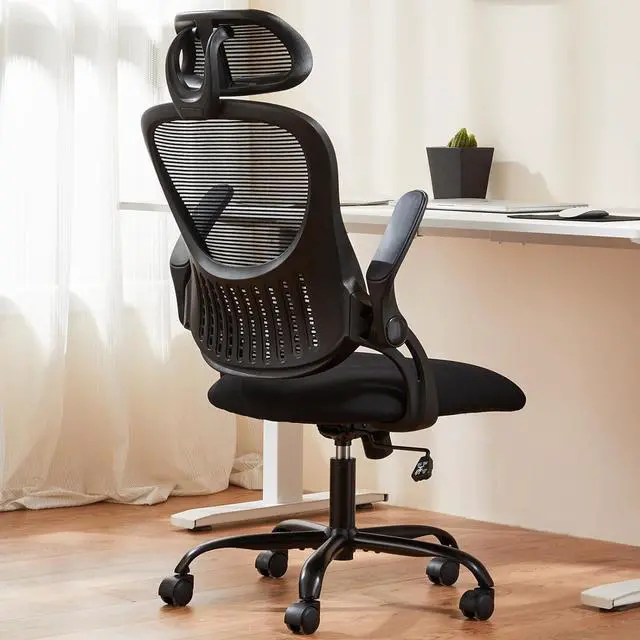 Main image of Office Computer Desk Chair, Ergonomic High-Back Mesh Rolling Work Chairs with Wheels and Adjustable Headrests, Comfortable Lumbar Support, Comfy Flip-up Arms for Home, Bedroom, Study,Black