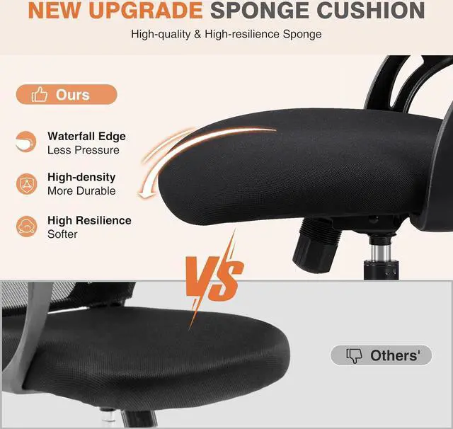 Alt view image 4 of 7 - Office Computer Desk Chair, Ergonomic High-Back Mesh Rolling Work Chairs with Wheels and Adjustable Headrests, Comfortable Lumbar Support, Comfy Flip-up Arms for Home, Bedroom, Study,Black