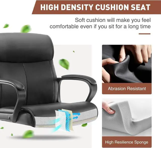 Alt view image 5 of 7 - Office Chair - Mid-Back Computer Desk Chair with Armrests, Height Adjustable Home Chair, 360-Degree Swivel, Lumbar Support, PU Leather, Black