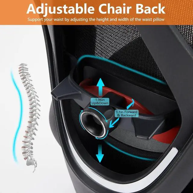 Alt view image 4 of 7 - Ergonomic Office Desk Computer Chair, High Back Comfy Swivel Home Gaming Mesh Chairs with Wheels, Adjustable Lumbar Support, Headrest, Liftable 2D Arms,135° Tilt for Bedroom, Study, Black