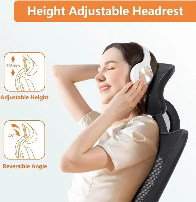 Alt view image 7 of 7 - Ergonomic Office Desk Computer Chair, High Back Comfy Swivel Home Gaming Mesh Chairs with Wheels, Adjustable Lumbar Support, Headrest, Liftable 2D Arms,135° Tilt for Bedroom, Study, Black