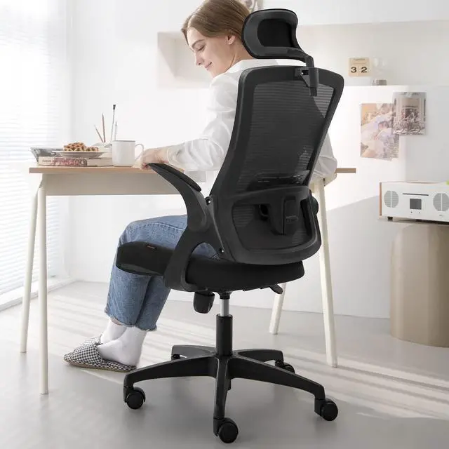 Main image of NEO CHAIR Office High Back Mesh Headrest Adjustable Height and Ergonomic Design Home Office Computer Desk Executive Lumbar Support Padded Flip-up Armrest Swivel Chair (Black)