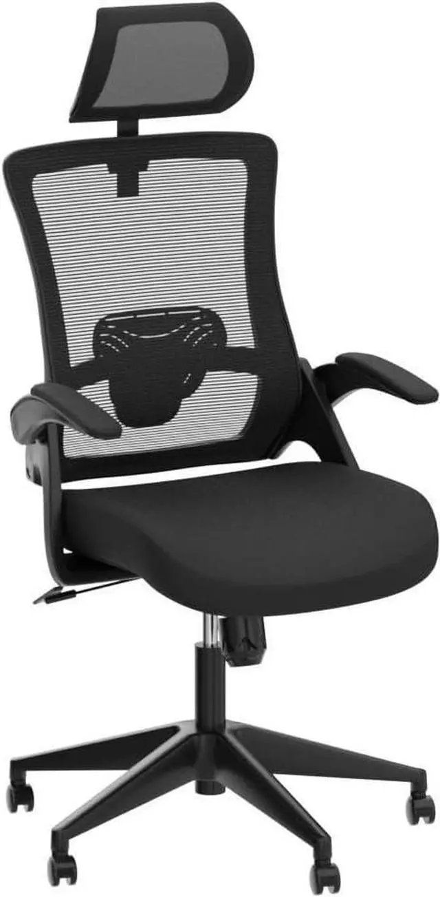 Alt view image 5 of 7 - NEO CHAIR Office High Back Mesh Headrest Adjustable Height and Ergonomic Design Home Office Computer Desk Executive Lumbar Support Padded Flip-up Armrest Swivel Chair (Black)