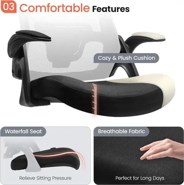 Alt view image 6 of 7 - NEO CHAIR High Back Mesh Chair Adjustable Height and Ergonomic Design Home Office Computer Desk Chair Executive Lumbar Support Padded Flip-up Armrest Swivel Chair (Black)