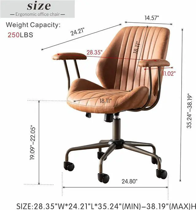 Alt view image 2 of 7 - Home Office Desk Chair Computer Chair with Mid Back Support Armrest Executive Rolling Swivel Height Adjustable Task Chair for Office,Living Room,Studying (Brown)