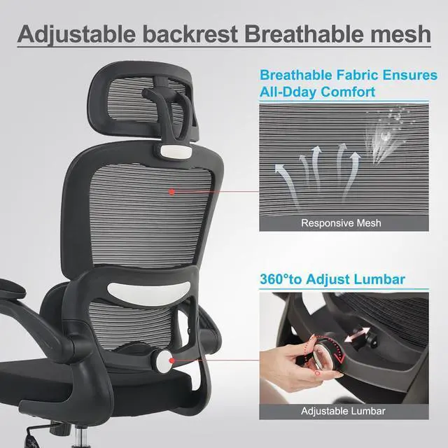 Alt view image 4 of 7 - Office Chair Ergonomic Desk Chair, 330 LBS Home Mesh Office Desk Chairs with Wheels, Comfortable Gaming Chair, High Back Office Chair for Long Hours, Office Chair for Study and Work (Black)