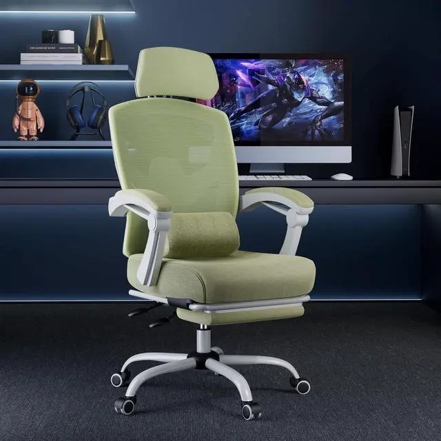 Alt view image 2 of 7 - Office Computer Desk Chair, Gaming Chairs for Adults, High-Back Mesh Rolling Swivel Reclining Chairs with Wheels, Comfortable Lumbar Support, Comfy Arms for Home, Office, Gaming, Student, Green