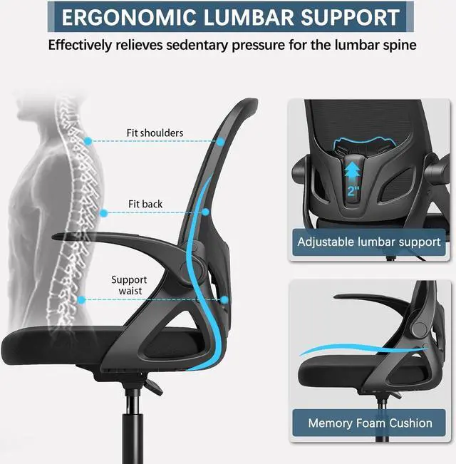 Alt view image 3 of 6 - Drafting Chair Tall Office Chair for Standing Desk Adjustable Tall Desk Chair with Footrest Ring and Lumbar Support Ergonomic Computer Chair with Flip-up Armrests (Black)