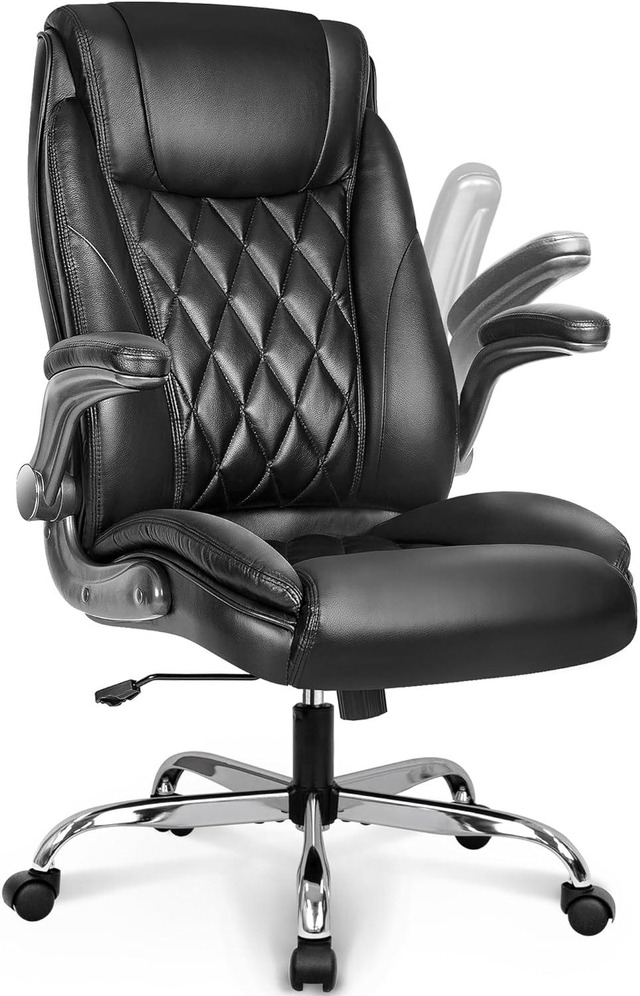 thumbnail image 2 of HOMCOM High Back Leather Executive Office Chair - Ergonomic Swivel Desk Chair - Coffee Brown 2 of 4