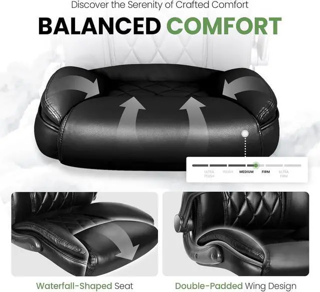 Alt view image 4 of 7 - NEO CHAIR Office Chair Computer High Back Adjustable Flip-up Armrests Ergonomic Desk Chair Executive Diamond-Stitched PU Leather Swivel Task Chair with Armrests Lumbar Support (Black)