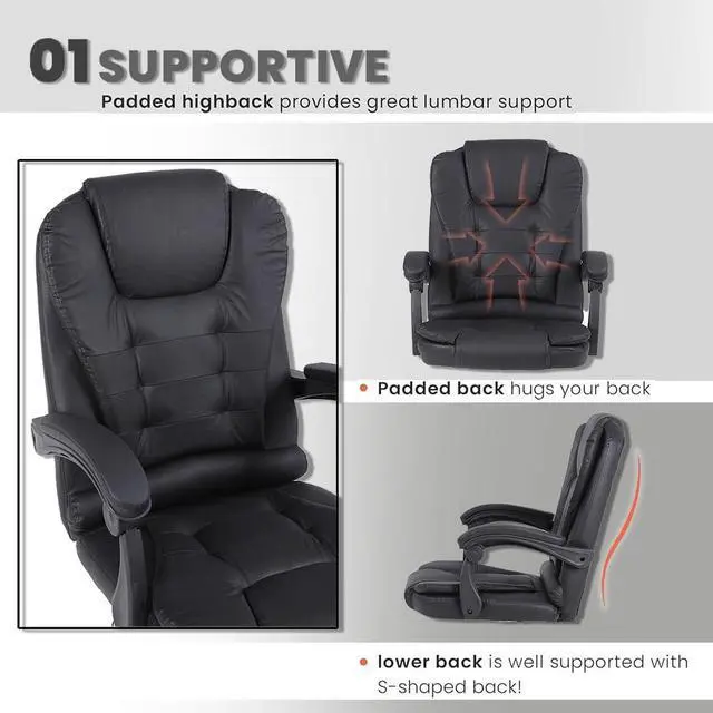 Alt view image 6 of 7 - Office Chair Heavy Duty Executive Reclining Computer Swivel Chair (Black)