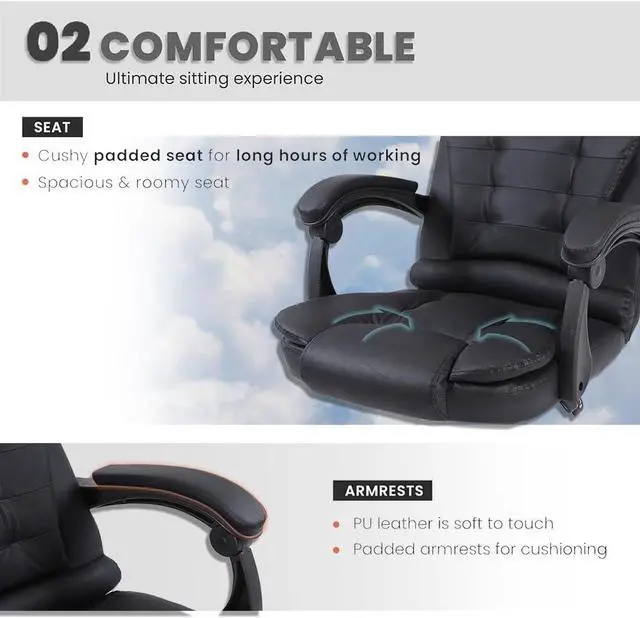 Alt view image 7 of 7 - Office Chair Heavy Duty Executive Reclining Computer Swivel Chair (Black)