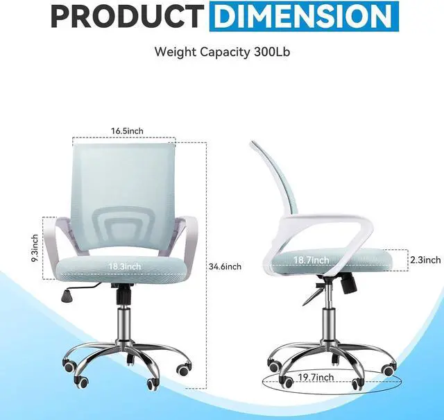 Alt view image 3 of 7 - Basic Ergonomic Swivel Office Chair, Black Desk Chair, Executive Chair - Breathable Mesh Backrest, Height-Adjustable, Comfortable Seating, Easy Assembly(Mid Height, Green)