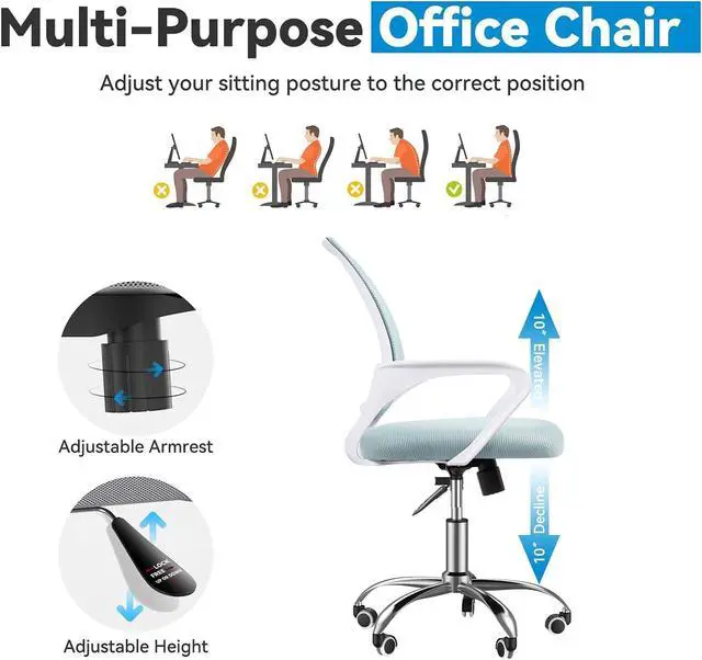 Alt view image 4 of 7 - Basic Ergonomic Swivel Office Chair, Black Desk Chair, Executive Chair - Breathable Mesh Backrest, Height-Adjustable, Comfortable Seating, Easy Assembly(Mid Height, Green)