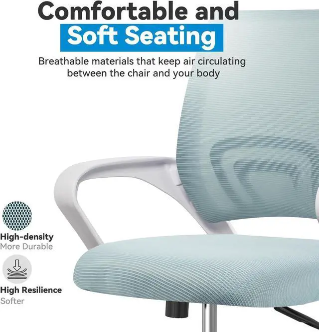 Alt view image 6 of 7 - Basic Ergonomic Swivel Office Chair, Black Desk Chair, Executive Chair - Breathable Mesh Backrest, Height-Adjustable, Comfortable Seating, Easy Assembly(Mid Height, Green)