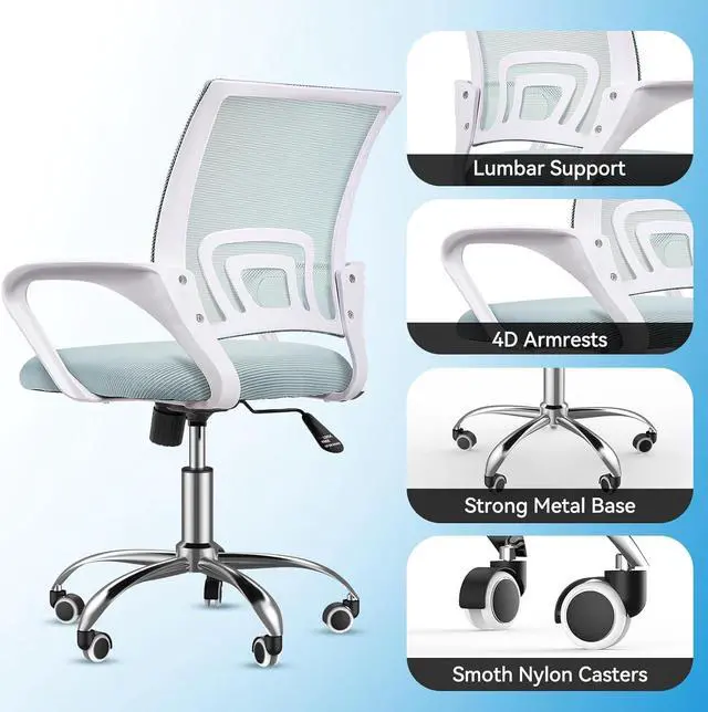 Alt view image 7 of 7 - Basic Ergonomic Swivel Office Chair, Black Desk Chair, Executive Chair - Breathable Mesh Backrest, Height-Adjustable, Comfortable Seating, Easy Assembly(Mid Height, Green)
