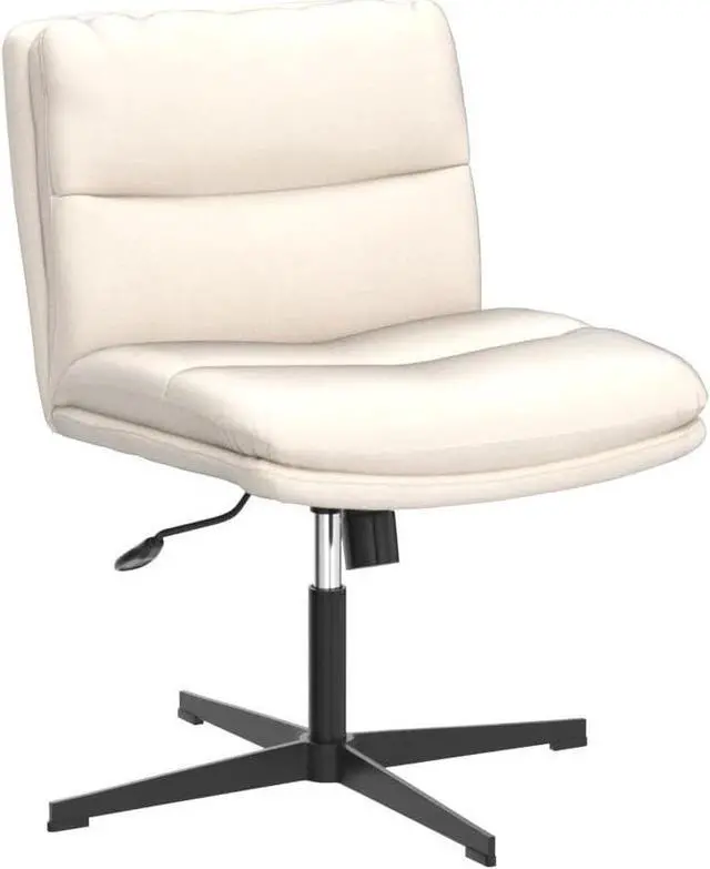 Alt view image 5 of 7 - Armless Office Desk Chair No Wheels PU-Padded Vanity Mid-Back Ergonomic Home Computer Comfortable Adjustable Swivel Task Chair with Thickened Cushion